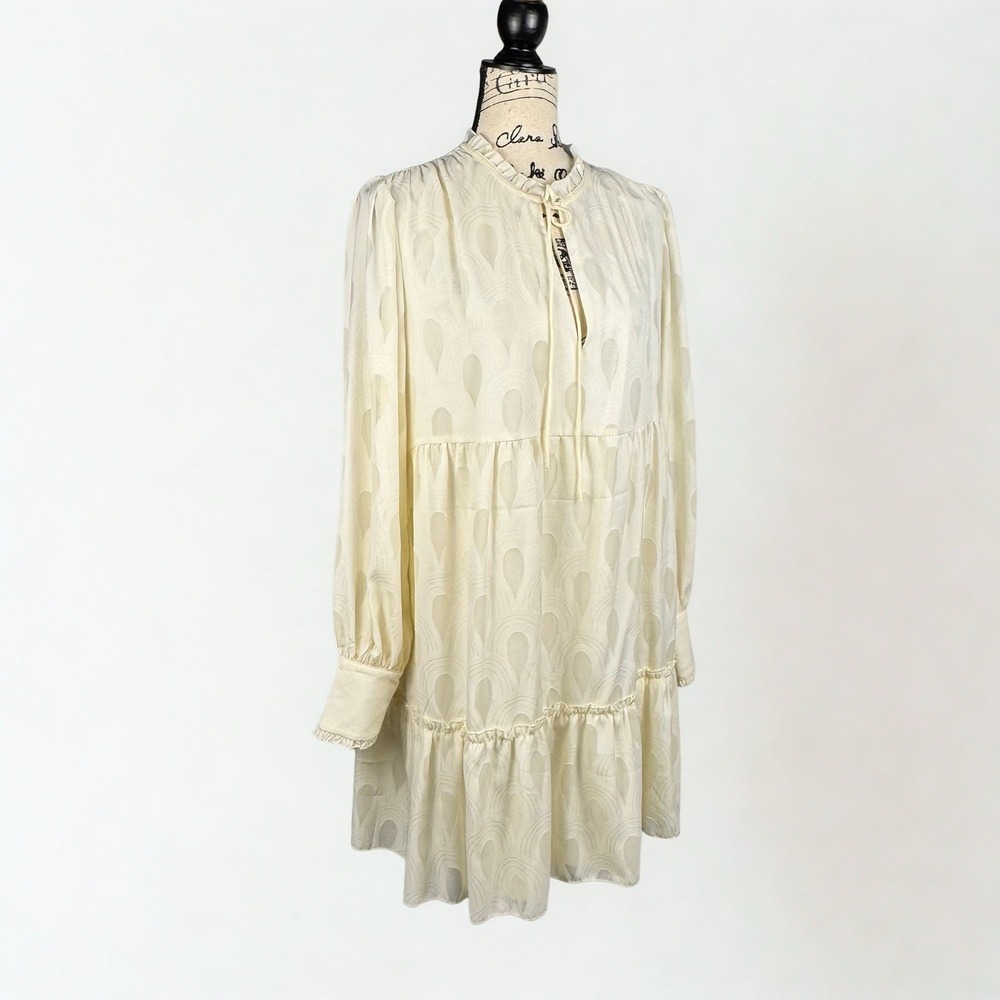 Ophelia Row Tunic Dress Sz M Tiered Jacquard Chiffon Ruffle Collar NWT Coquette